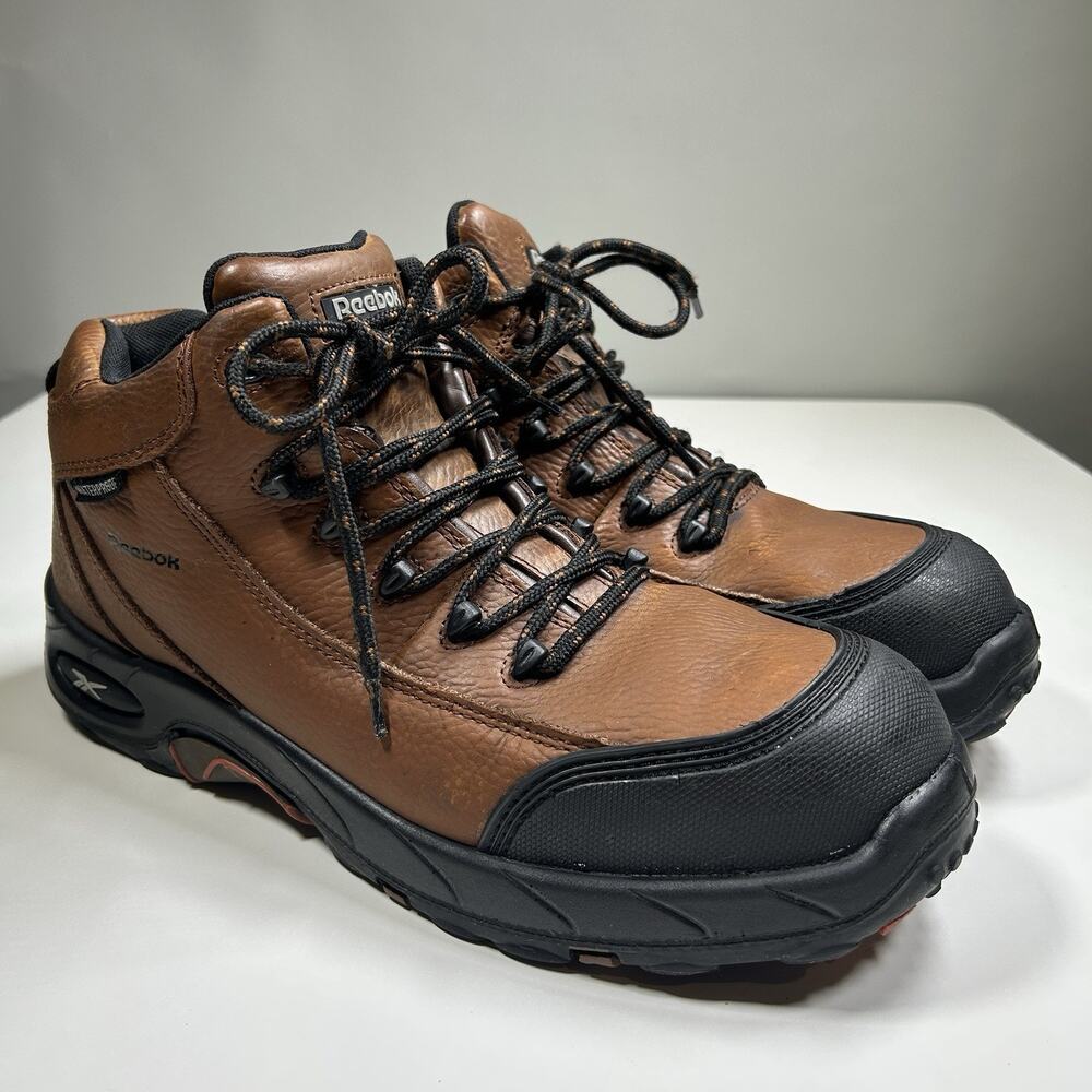 Reebok Work Boots Men’s 12M Waterproof EH Safety Toe Leather Brown RB4444